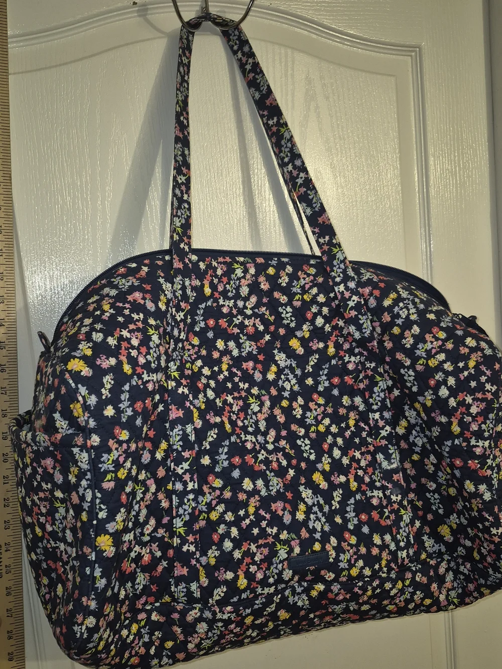 Vera Bradley Navy Quilted Floral Tote with Pink, Yellow and White Blooms